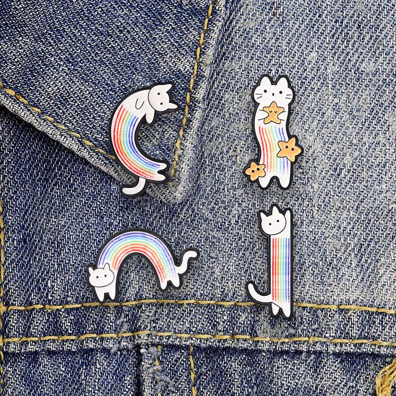 Bonito Arco-Íris Gato Esmalte Pino Dos Desenhos Animados Gatinho Mochila Distintivo Para Jaqueta Roupas Saco Decoração