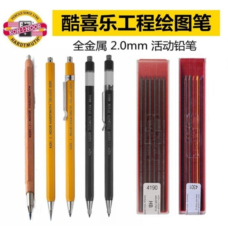 Checo KOH-I-NOOR KOH-I-NOOR Lápis mecânico de 2.0 mm 5900 Porta-canetas totalmente metálico Lápis mecânico 5201 Engenhar