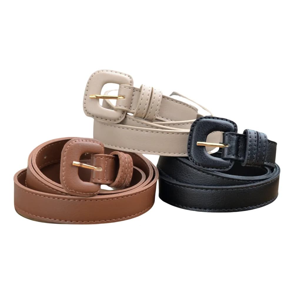 2x Kit 3 Cintos Feminino Clássico Fivela Encapada