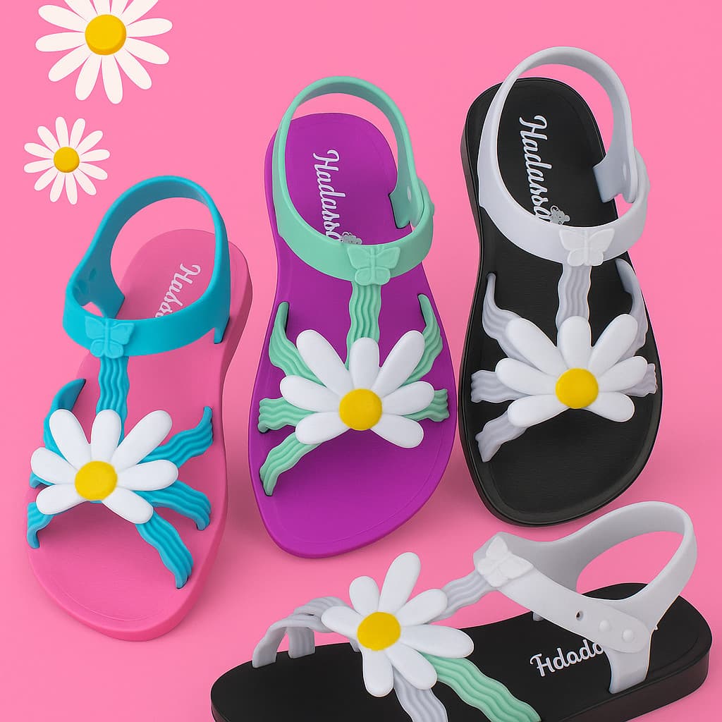 Sandália Infantil Menina Borboleta Com Flor Margarida Colorida Conforto Garantido