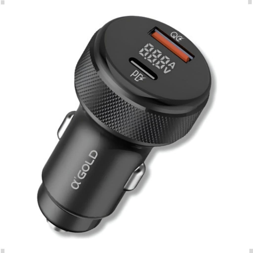 Carregador Veicular Usb-c Pd Usb Turbo 60w Display Led carregador carro cor preto original anatel