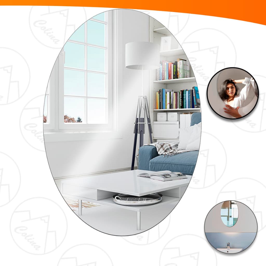 Espelho Adesivo Oval Plástico Grande 40x60cm Decorativo Acrilico