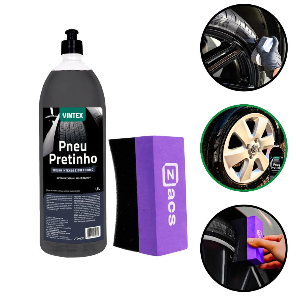 Pneu Pretinho Vintex Vonixx 1,5L + Aplicador de Pneu Pretinho Zacs