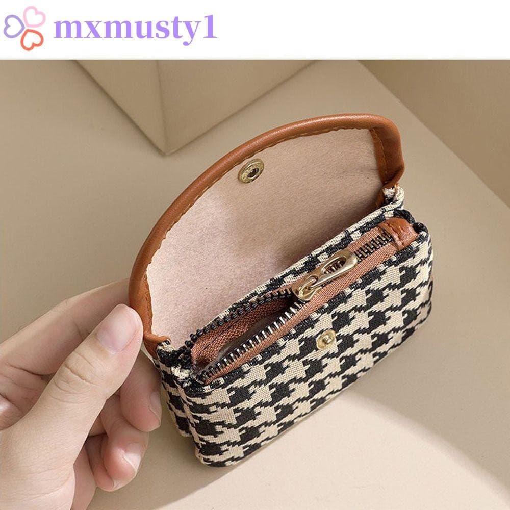 Bolsa De Moedas Curta De Lona Xadrez MXMUSTY , Mini Batom De Camada Dupla De Couro PU , Pequena