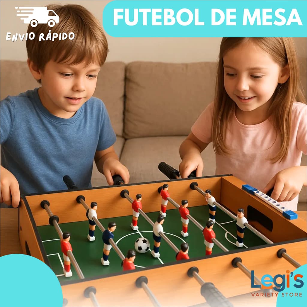 Mini Pebolim Futebol de Mesa Portátil Madeira MDF 12 Jogadores 2 Bolas e Marcador de Pontos