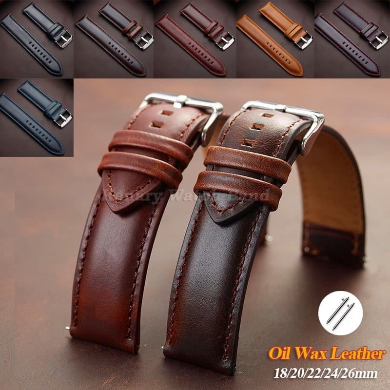 Pulseira De Relógio De Couro Genuíno De Cera De Óleo 18mm 20mm 22mm 24mm 26mm Liberação Rápida Vintage Universal Para Ho