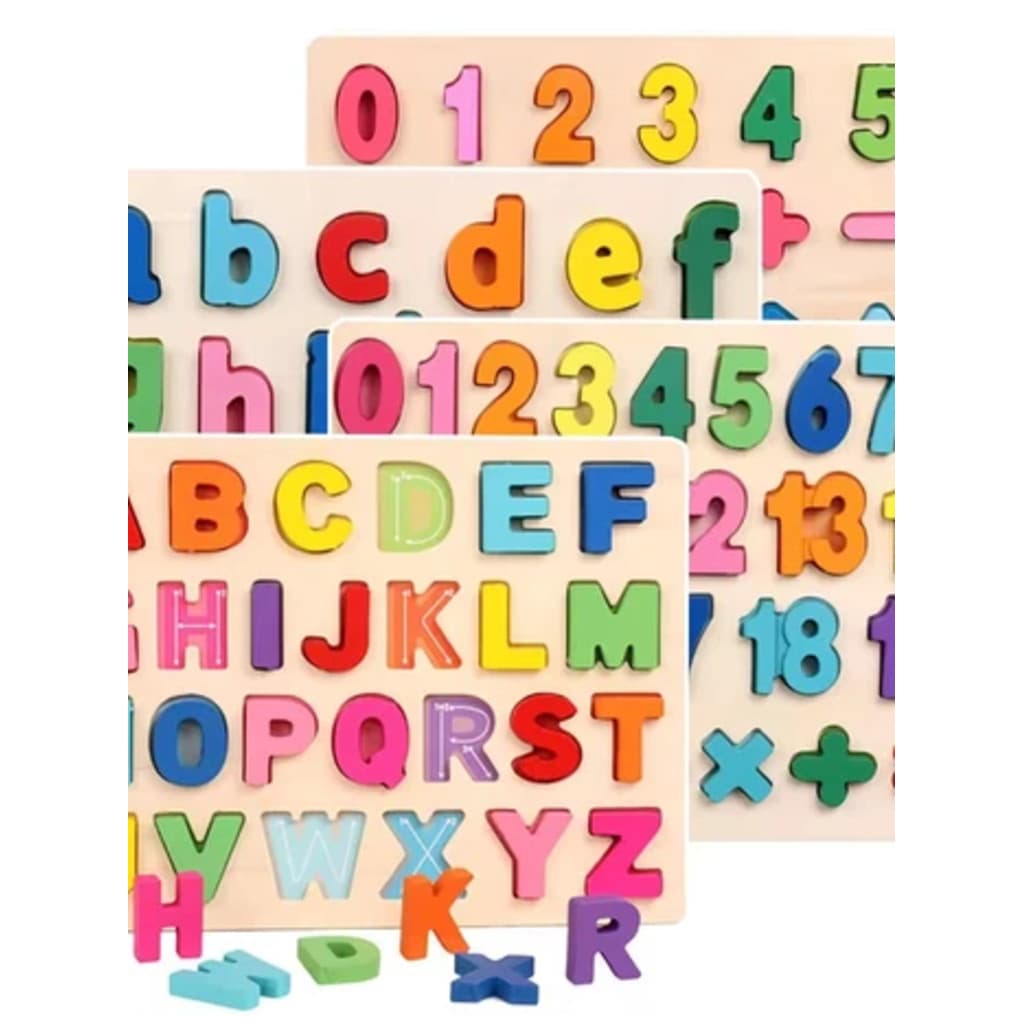 2 KIT Quebra-Cabeça de Madeira 3d Brinquedo Educativo e Pedagógico Letras Formas e Numeros