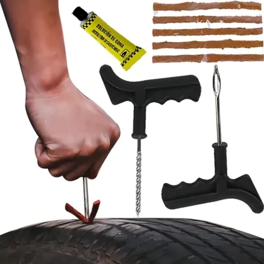 Reparo Pneu sem Camara para Carro e Moto Selante Macarrão Remendo Kit