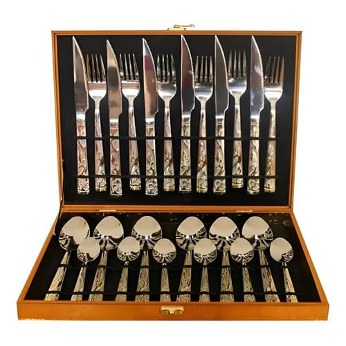 Kit Faqueiro Maleta Dourada 24 Peças Inox Com Dourado Lindo