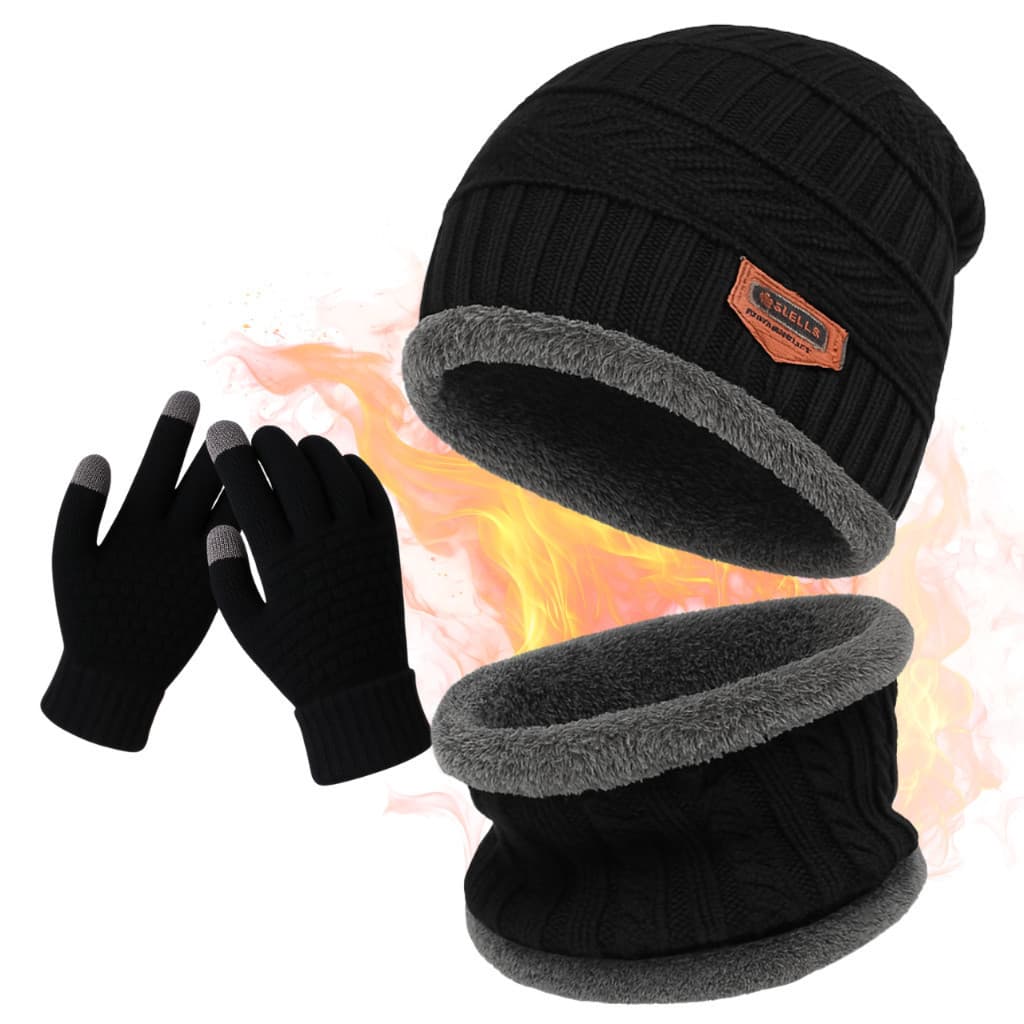 Kit Inverno Touca Gorro Forrada Peluciada + Luvas Touch Screen + Cachecol Unissex Feminino Masculino