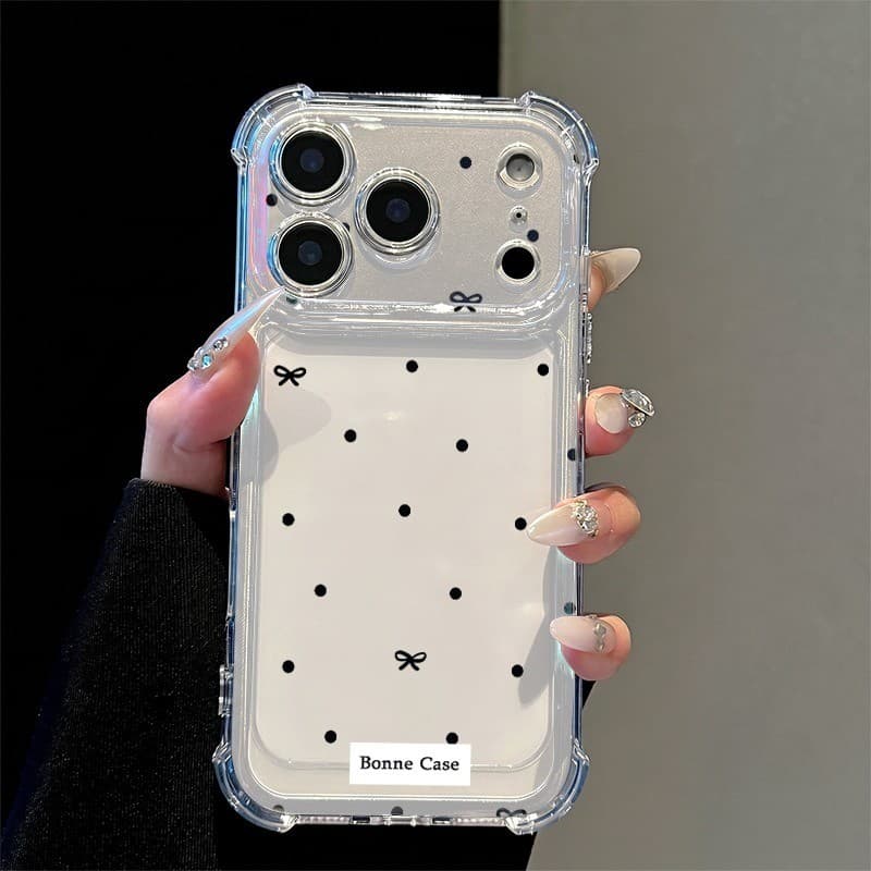 Capinha de capa transparente impacto-Laço com bolinhas For iPhone XS,11,12 ProMax,13,14,15Plus,16,17