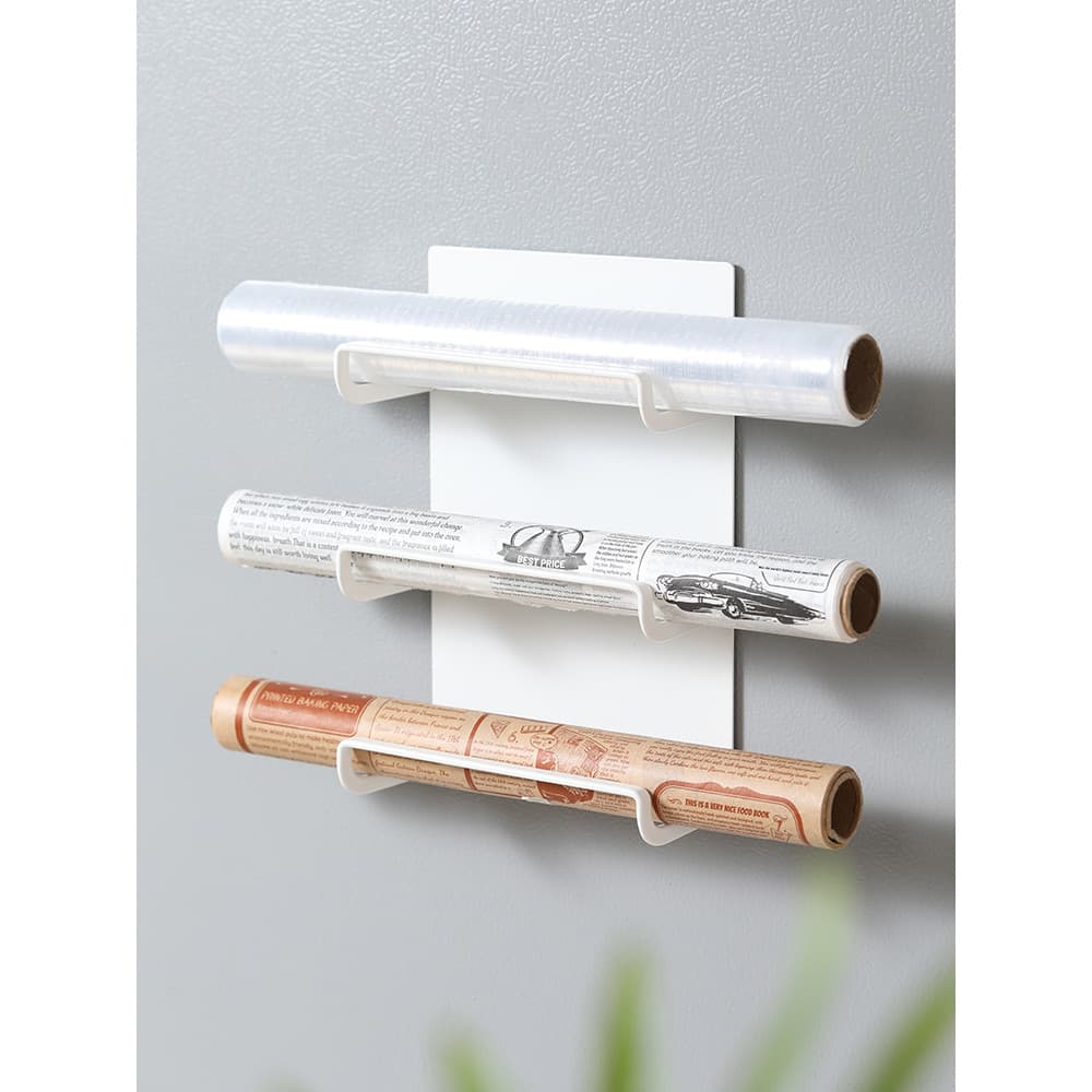 Prateleira magnética de plástico para porta de geladeira, rolo magnético lateral, Rack de armazenamento de papel alumíni