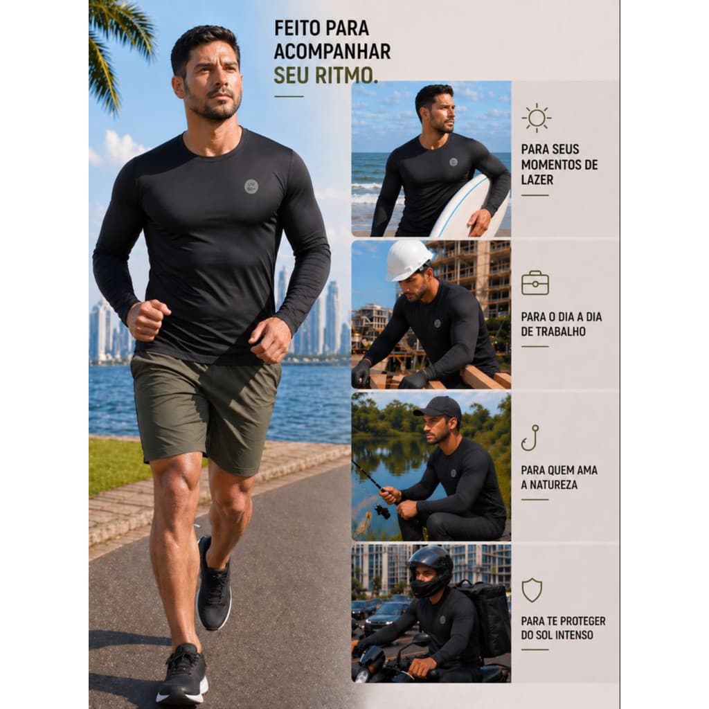 Camisa Térmica Uv 50+ Segunda Pele Camiseta Blusa Malha Fria Academia Esportes