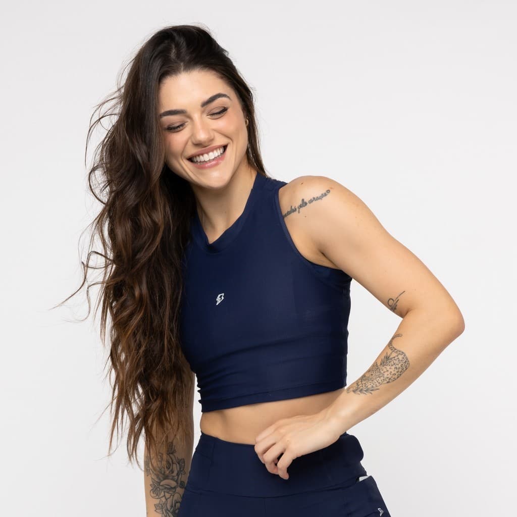 Cropped Fitness Feminino Nadador Tela Respirável Poliamida Academia