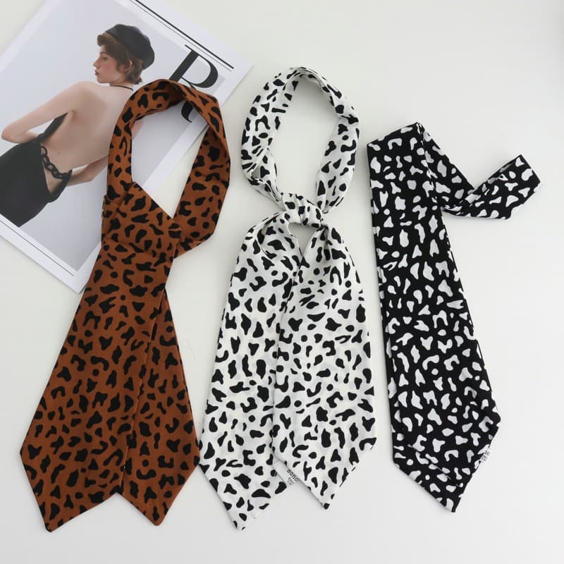 Retro leopardo impressão bolinhas longo listrado lenço de seda feminino pescoço laço de cabelo quente menina High-End gr