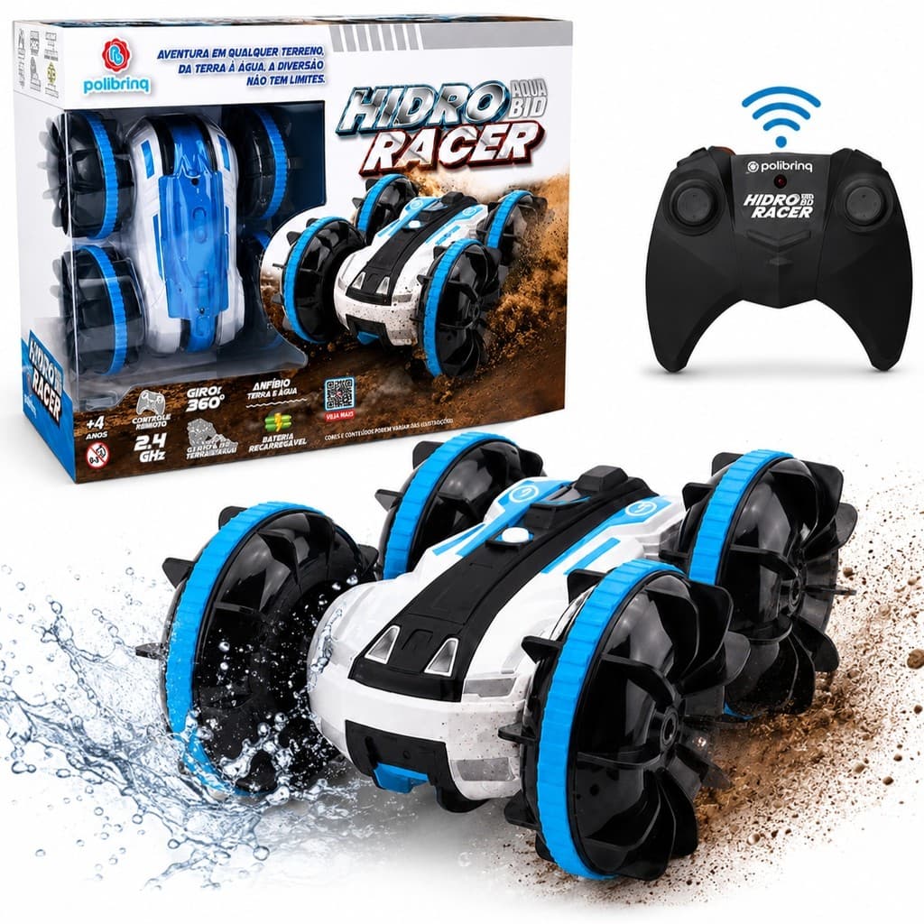 Carrinho Hidro Racer Anfíbio Controle Remoto Anda Na Água Drift Radical Aquático Acrobático