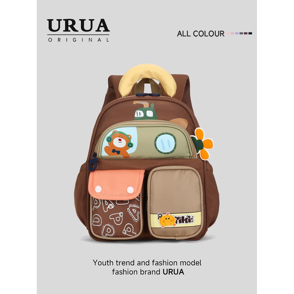 URUA mochila escolar de jardim de infância, meninos, crianças, desenhos animados, meninas, leve, redução de carga, prote
