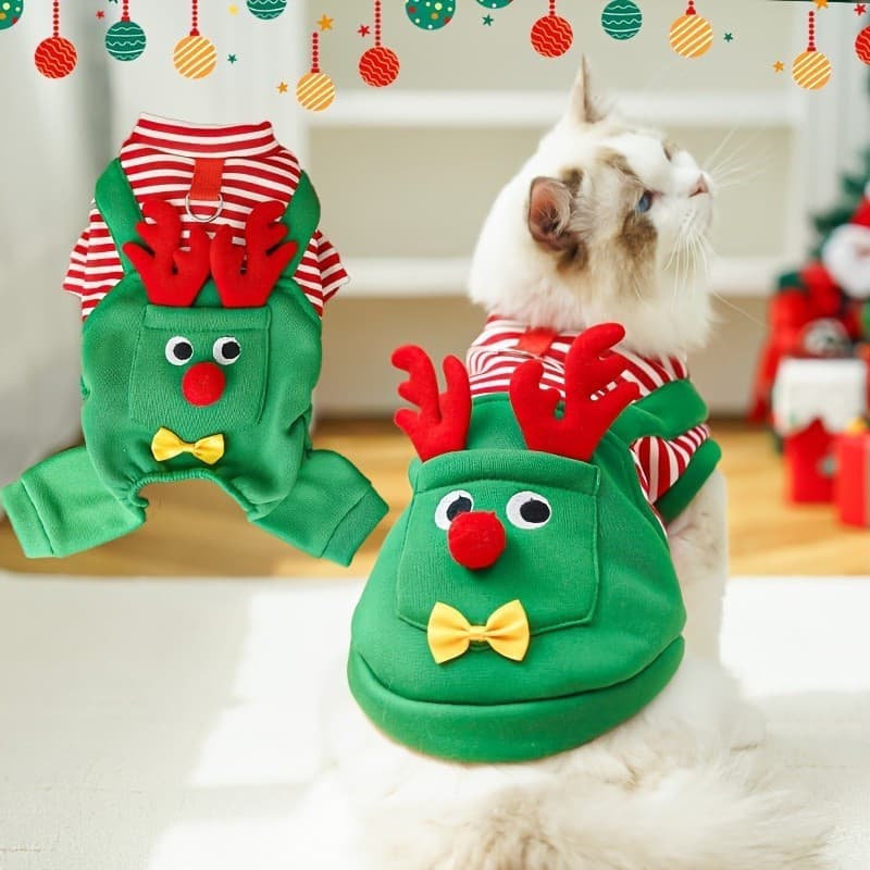 Novo Gato E Cão Roupas De Natal Pet Roupa Suprimentos Rena Terno De Quatro Patas Colete Camisola Macacão