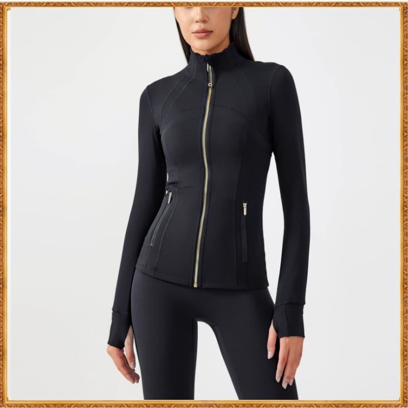 Jaqueta Feminina Lulu Yoga Wear, Jaqueta Esportiva Longa, Justa, com Gola Alta e Zíper 6198-2 NMAS