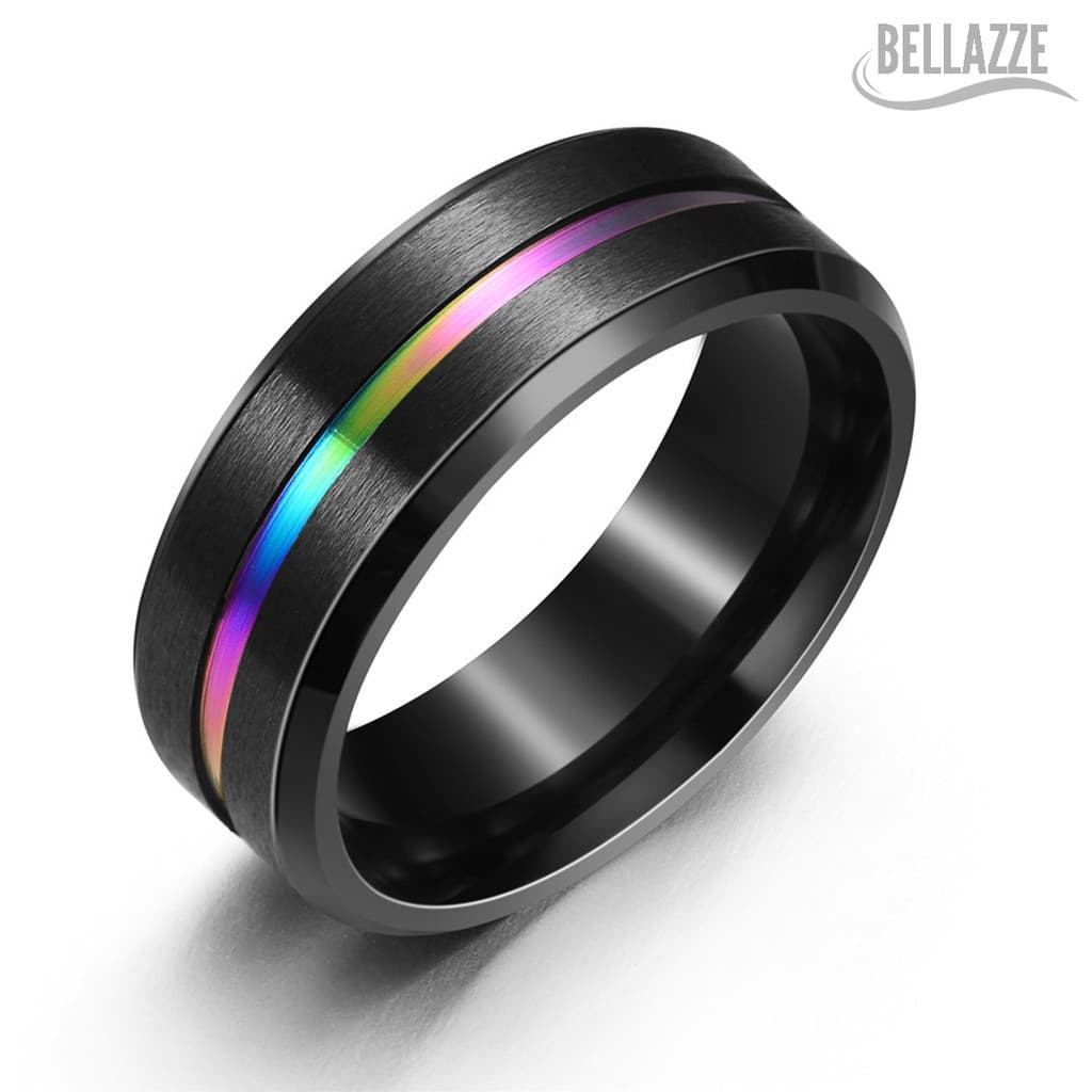Anel Titânio Aço Inox Preto Vinco Colorido Multicor Unissex