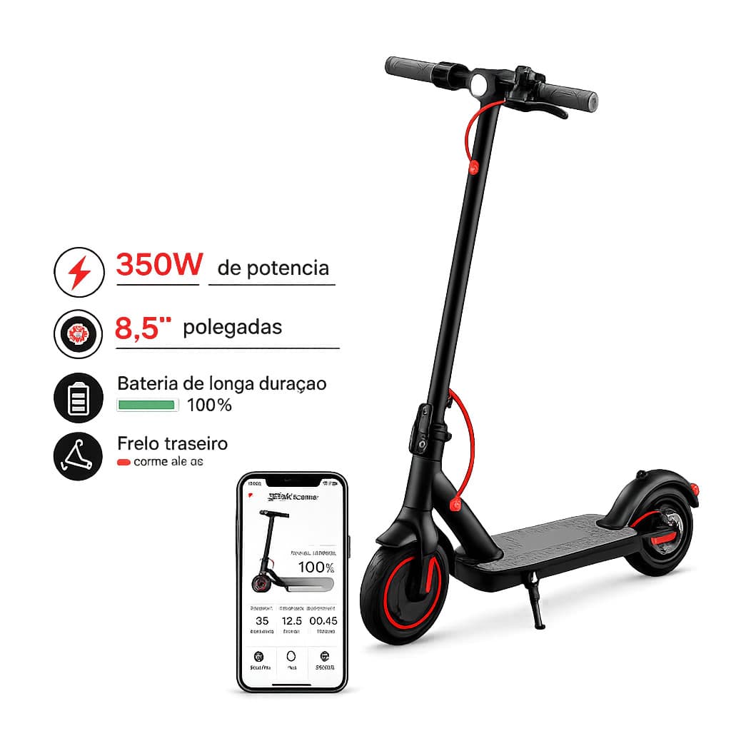 FUSHANG Patinete Elétrico Dobrável 350W Adulto Bivolt 30km/h App Bluetooth Até 150kg Autonomia 28km