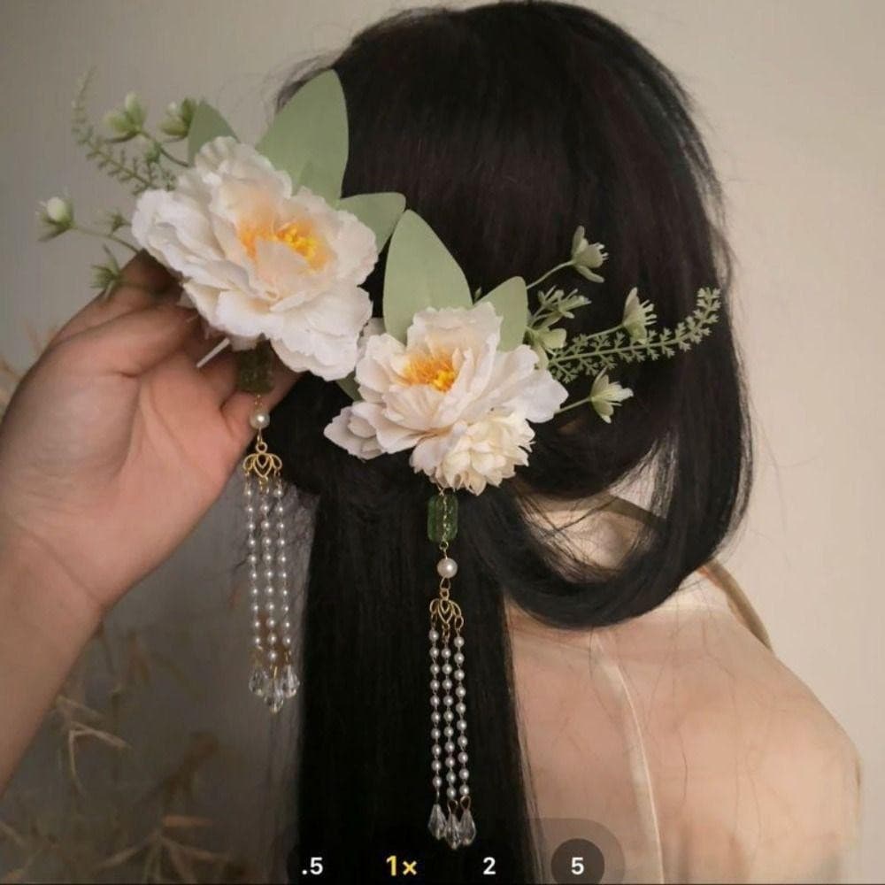 DALTONOW 2 Pcs Flor Hairpin , Pérolas Artesanais Floral Grampo De Cabelo , Casamento Noiva Borla Hanfu Headdress