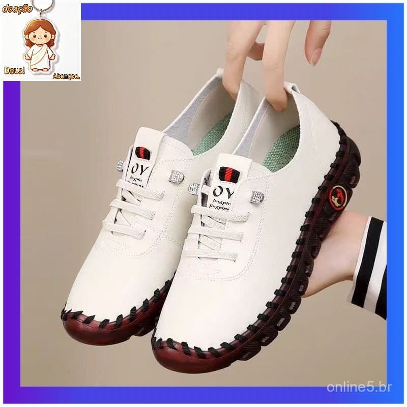 Sapatos ortopédicos de couro com sola macia antiderrapante feitos à mão femininos