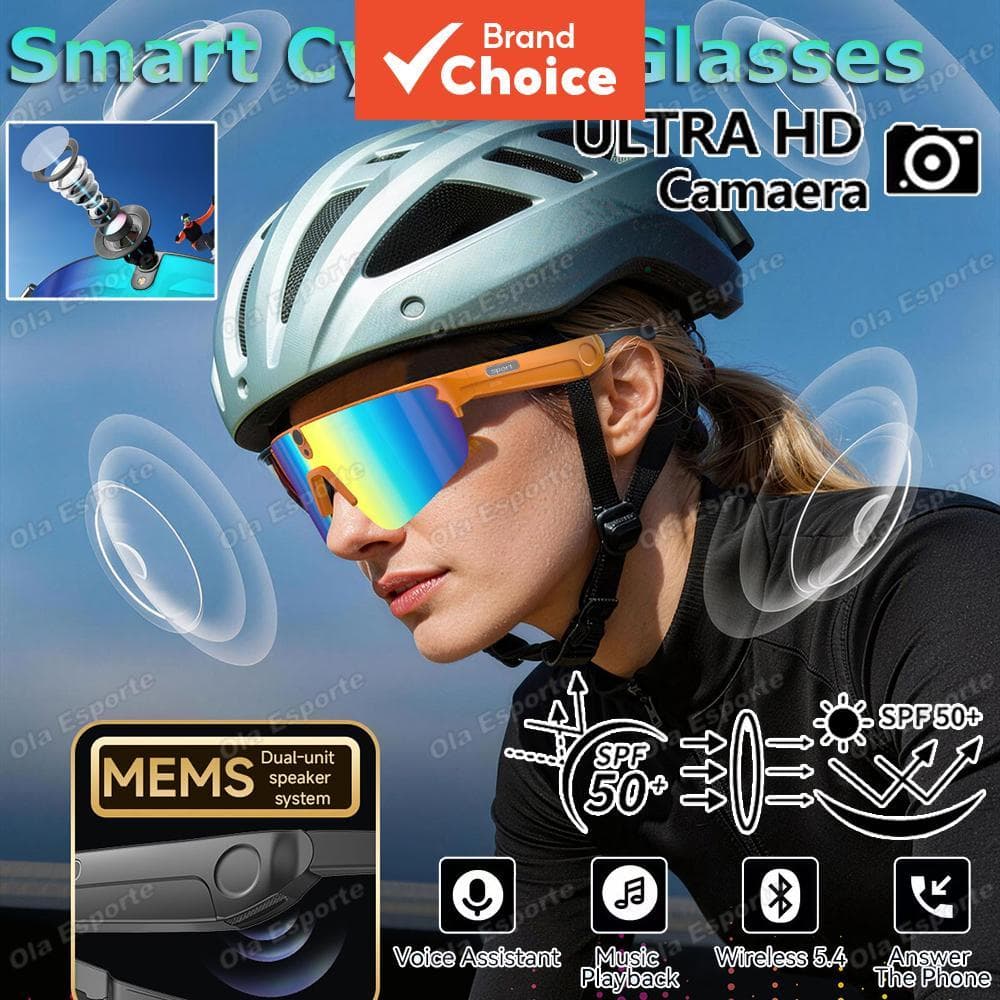 Novo Inteligente AI Ciclismo Vidro HD Câmera Gravação De Vídeo Anti-shake Óculos De Sol Bluetooth Chamada IP66 À Prova D