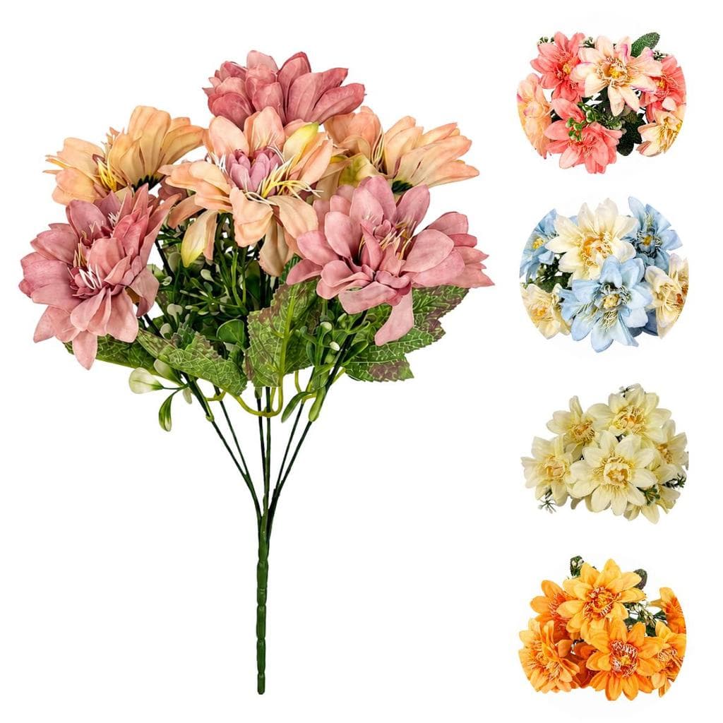 Flor Buquê de Rosa Gerbera Flores Artificiais Para Decoração Rosas 7 Galhos 31cm Com Folhagem