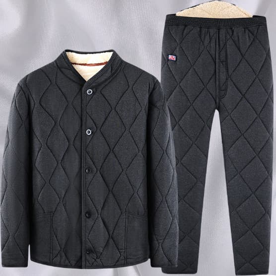 W inverno masculino de meia-idade idosos roupas acolchoadas de algodão terno de duas peças forro de lã de cordeiro engro