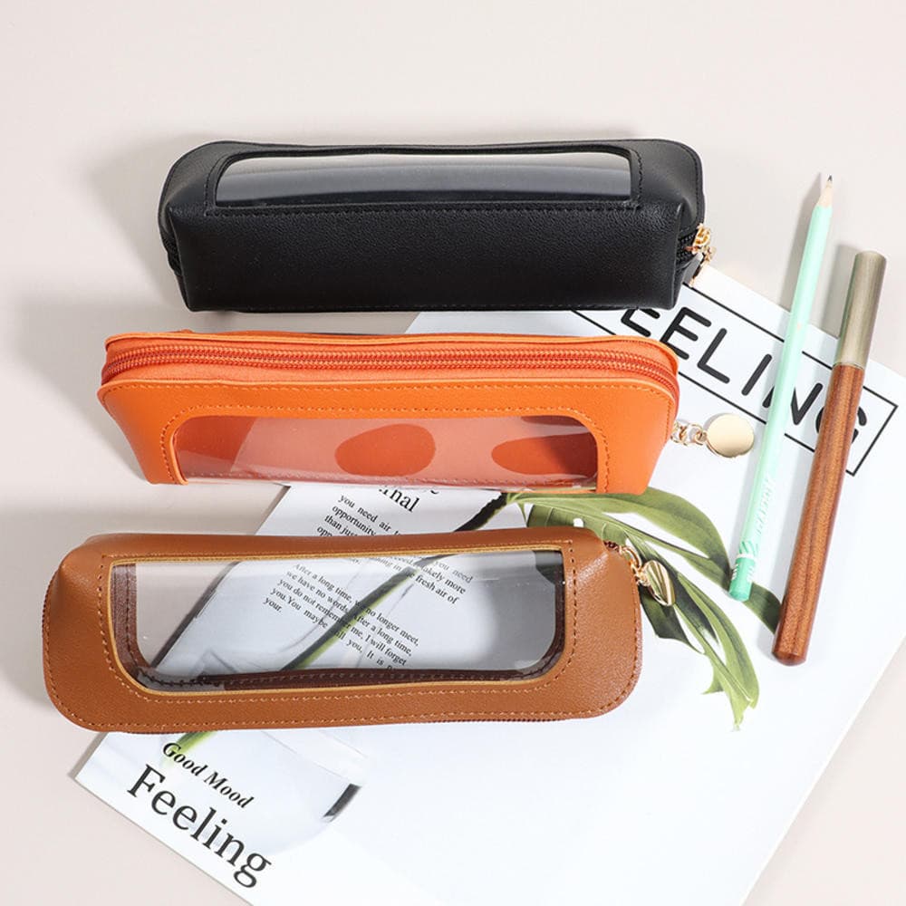 Estojo para lápis, estojo transparente com zíper, bolsa de armazenamento à prova d'água em PVC para canetas, cosméticos,