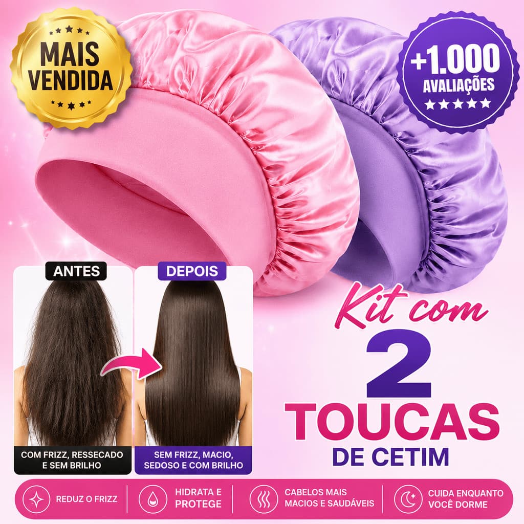 Kit 2 Toucas de Cetim Anti Frizz para Dormir Proteção Capilar Cabelo Cacheado e Liso
