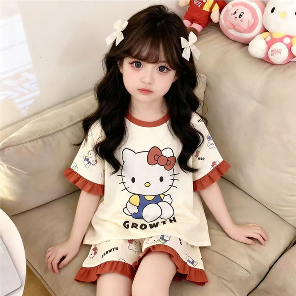 Pijamas infantis verão fino Shorts de manga curta meninas algodão bebê estilo princesa médio grande meninas ternos roupa