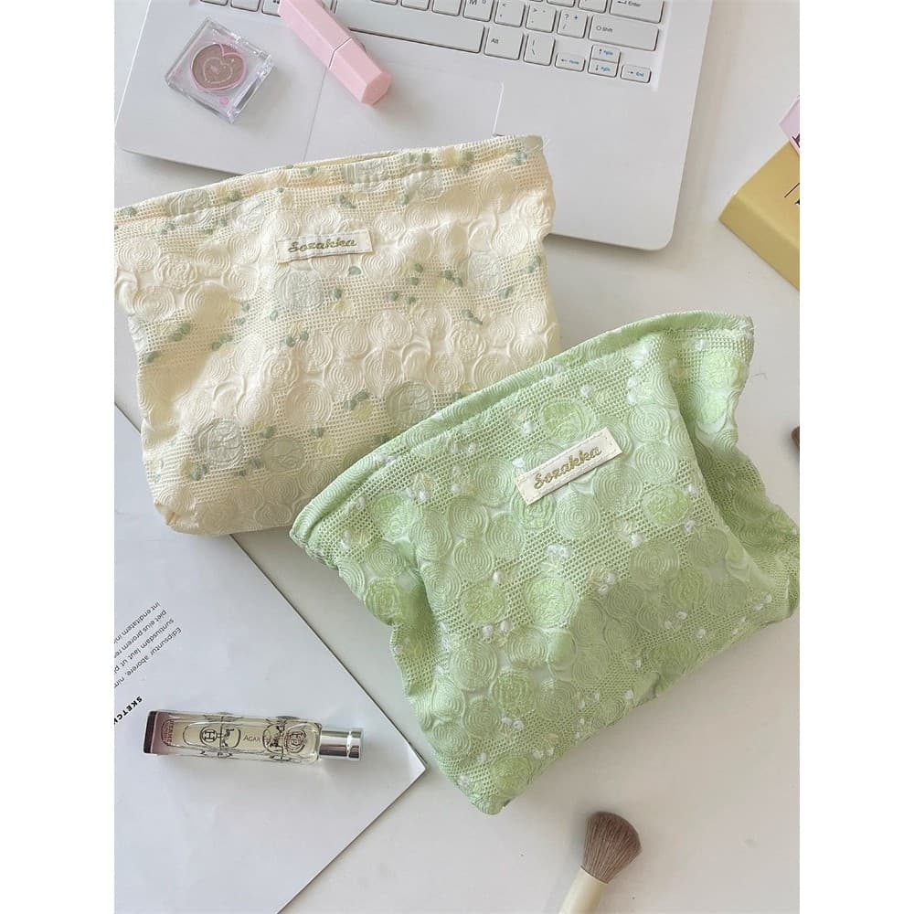Jacquard rosa saco de higiene pessoal pequeno fresco saco cosmético pequeno fresco grande capacidade forro de viagem sac