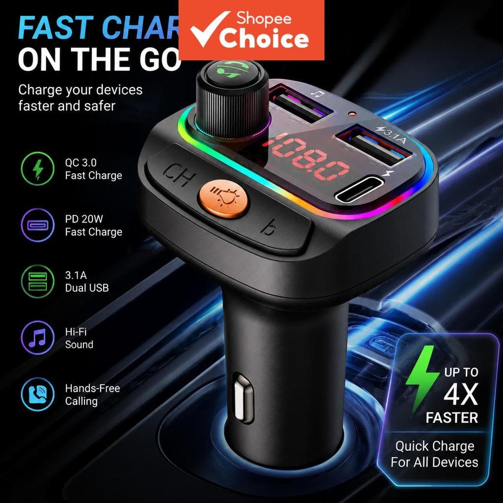 C15 Bluetooth 5.0 Transmissores FM Handsfree Car Radio Modulador MP3 Player Carregador USB