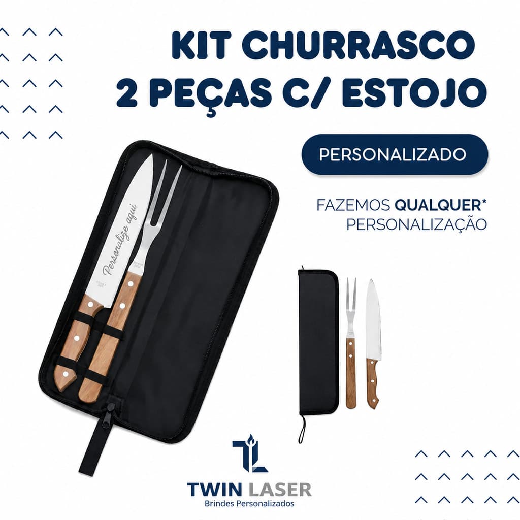 Kit Churrasco 2 peças Personalizado no Garfo e Faca Nome Time Logo Empresa Pai