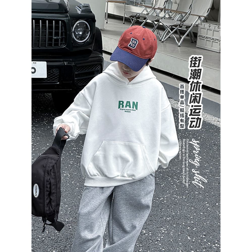 Meninos legal bonito moletom branco 2025 novo estilo meninos com capuz topo primavera outono estilo crianças roupas boni