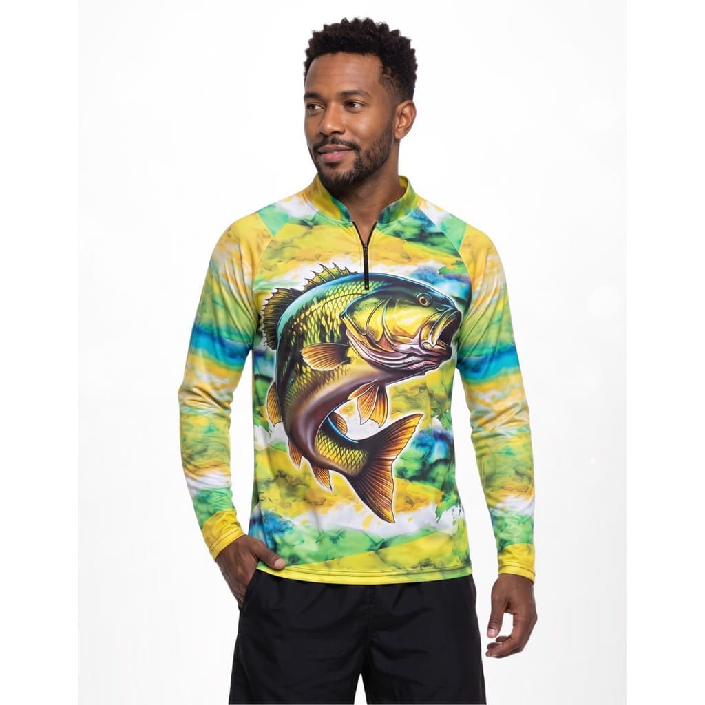 Camiseta Masculina UV Manga Longa Com Zíper Agro Blusa Proteção Estampada Pesca Leve Respiravel