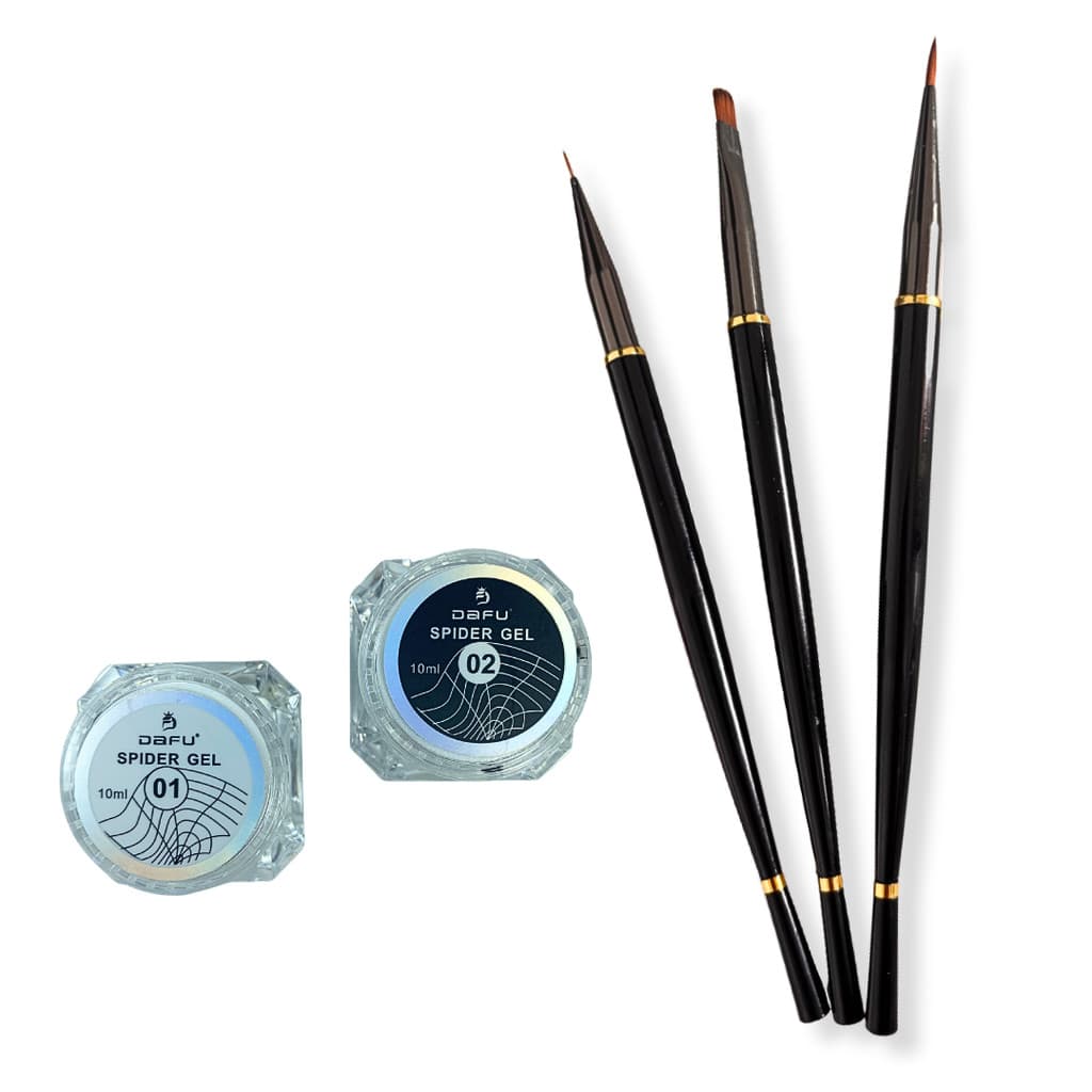Kit Gel Spider Dafu Branco E Preto Com 3 Pincéis Decoraçao