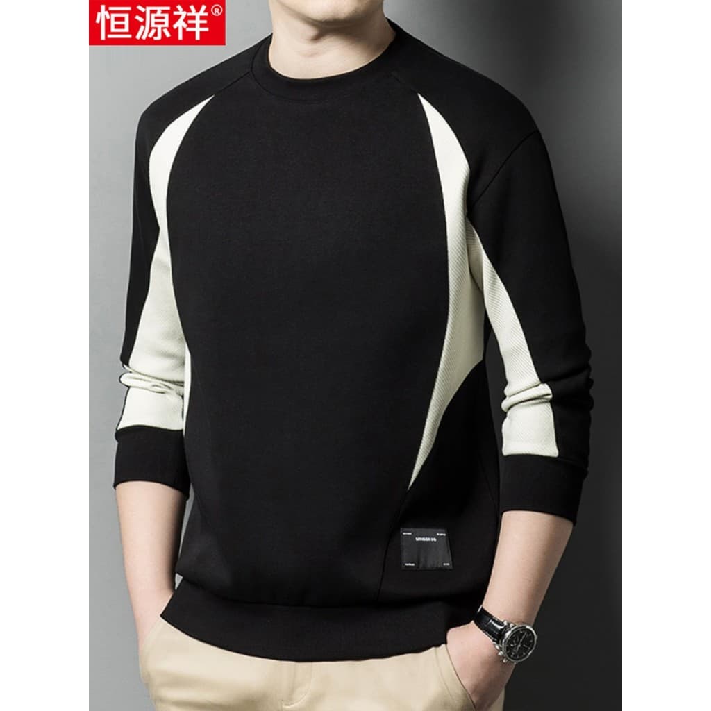 Hengyuanxiang 2024 novo estilo moletom masculino costura na moda solto ombro caído em torno do pescoço topo versão corea