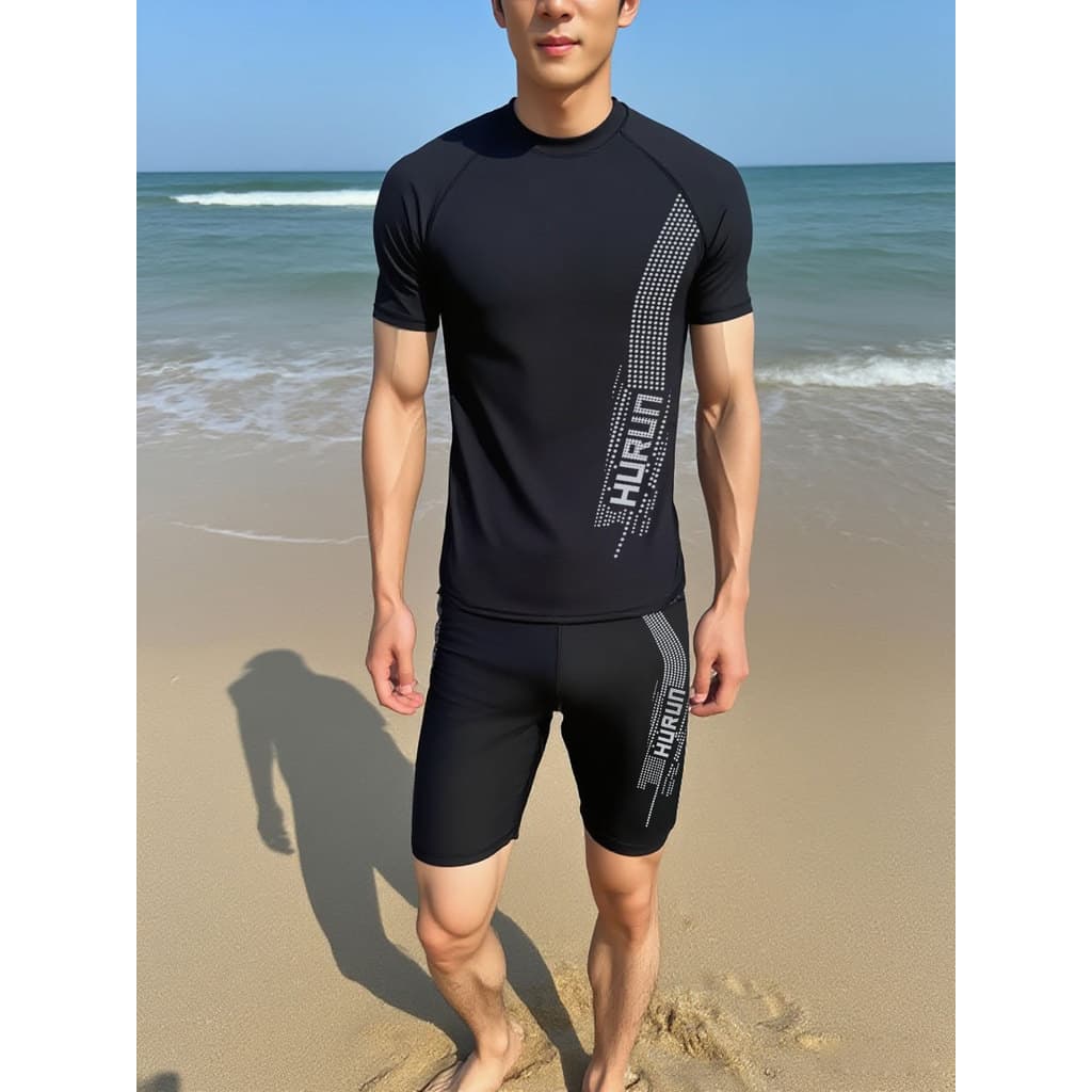 Verão novo estilo maiô masculino terno adulto natação de manga curta protetor solar maiô Anti-constrangimento