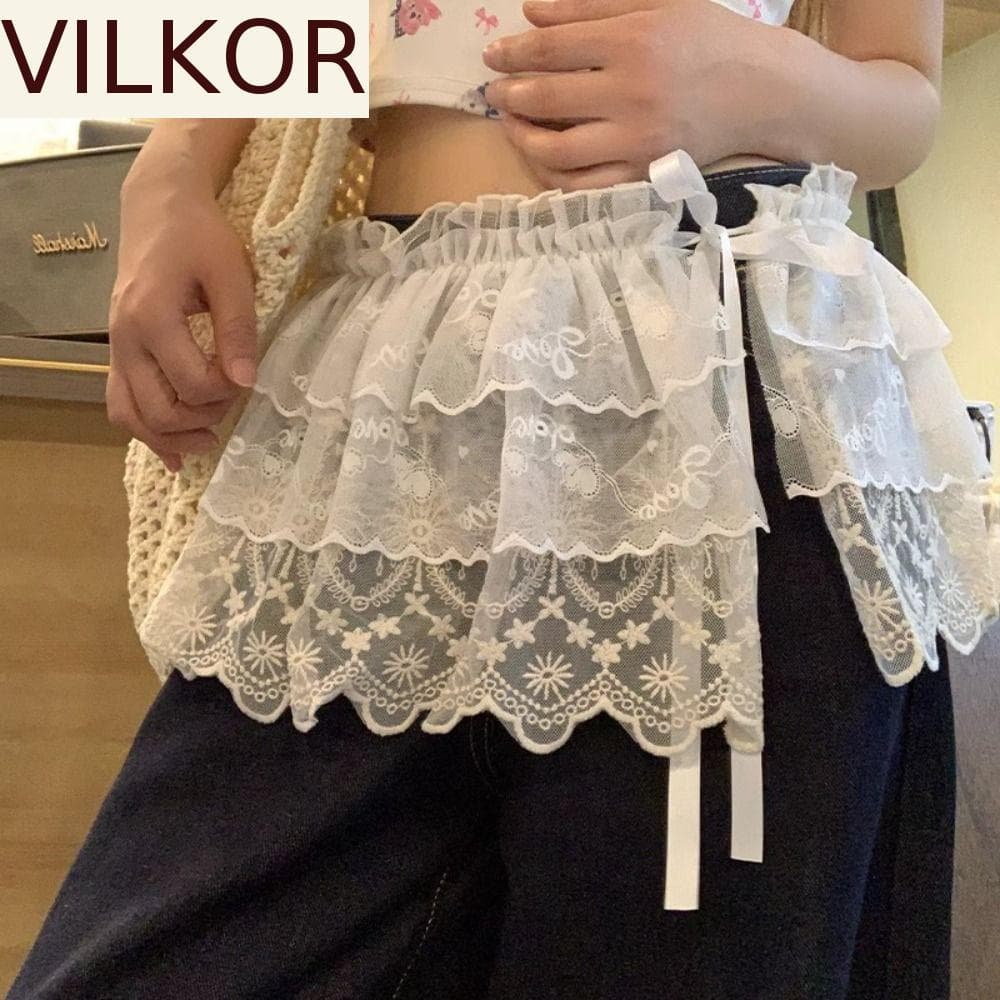 Saias Com Babados VILKOR , Mini De Renda Estilo Coreano Balletcore , Flor Cintura Alta Curta Cortina De Bunda Menina