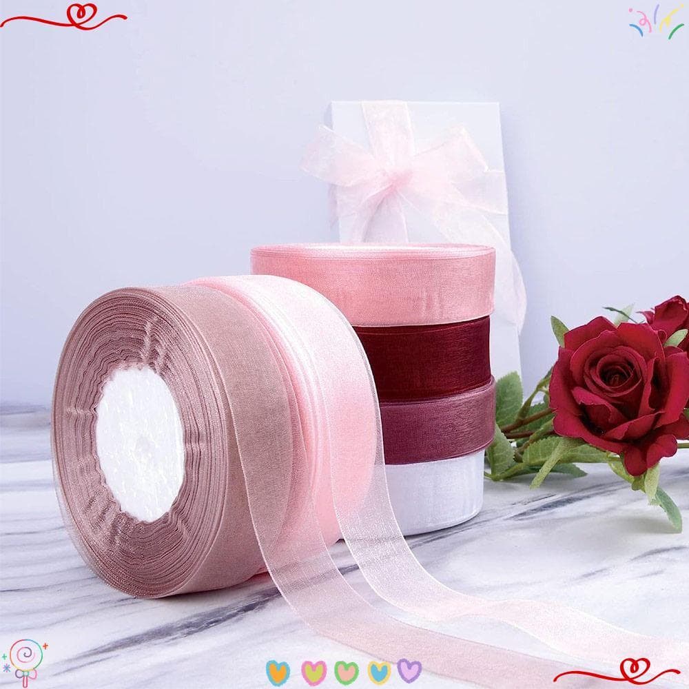 45M * 2cm Fita De Chiffon Transparente , Fitas De Renda De Organza De Poliéster De Fio , Guarnição De Arco Brilhan