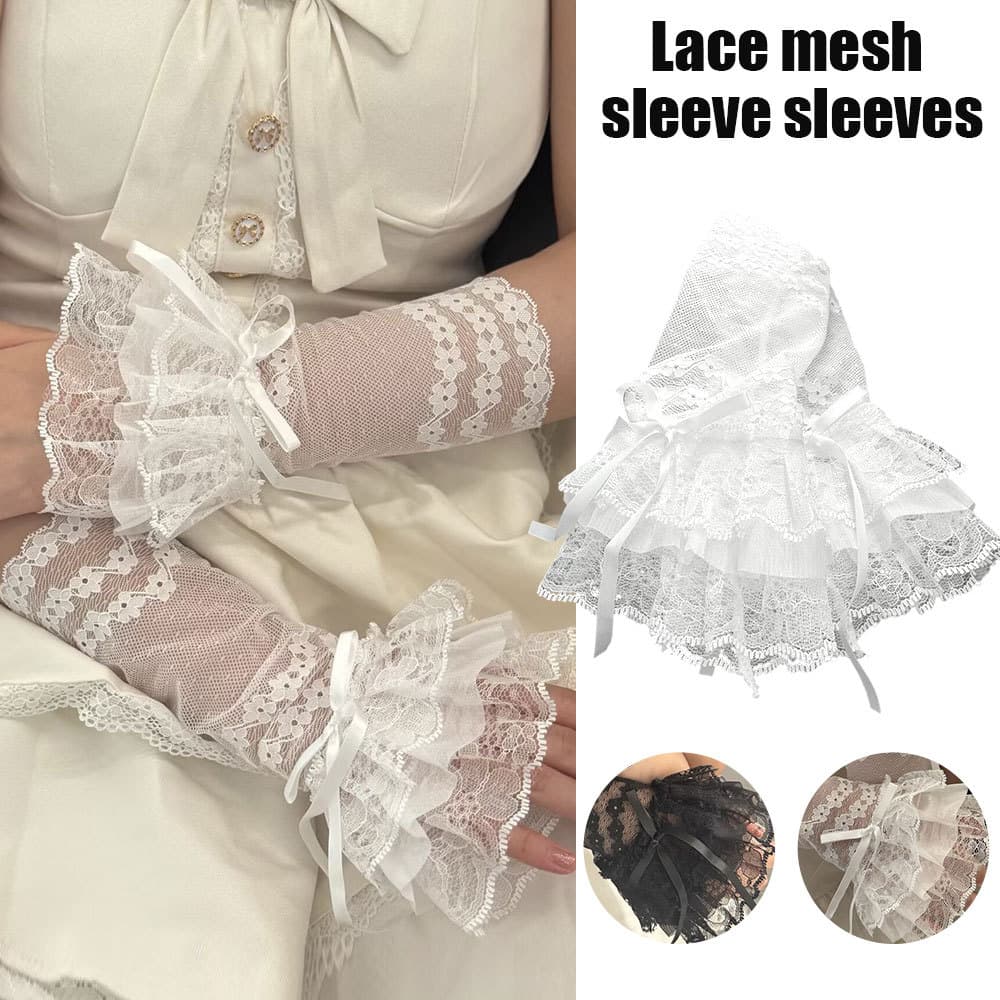 Lolita Renda Mangas Falsas Duplo Babado Arco Malha Braço Manguito Vintage Estilo Palácio Decoração Manga Para Blusa Vest