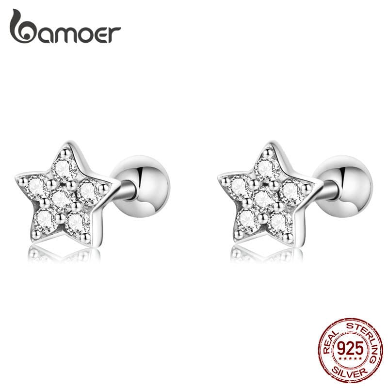 Brincos Bamoer em prata esterlina 925, design simples em forma de estrela, adequados como presente para mulheres JMUV