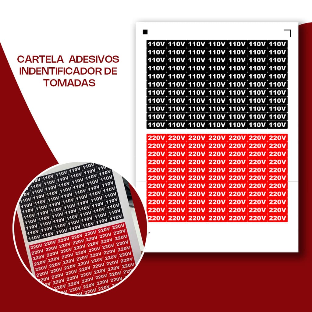 Etiqueta Adesiva Voltagem Tomada 110V 220V – Identificação de Energia Elétrica