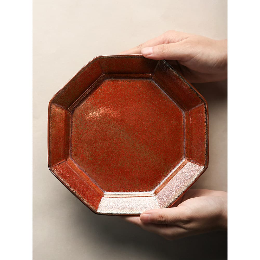 Jiutu japonês Retro Multilateral placa plana artesanal cerâmica cozinha prato de jantar criativo comida ocidental sobrem