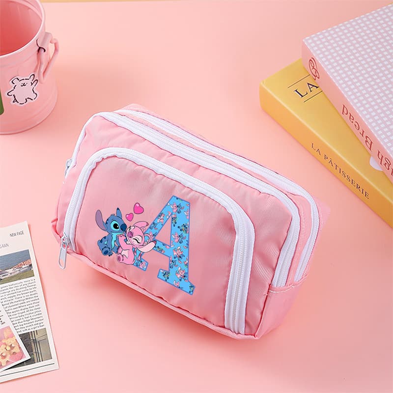 Bolsa grande para artigos de papelaria Disney com bolinhas rosa, zíper de três camadas, estilo POLO japonês.
