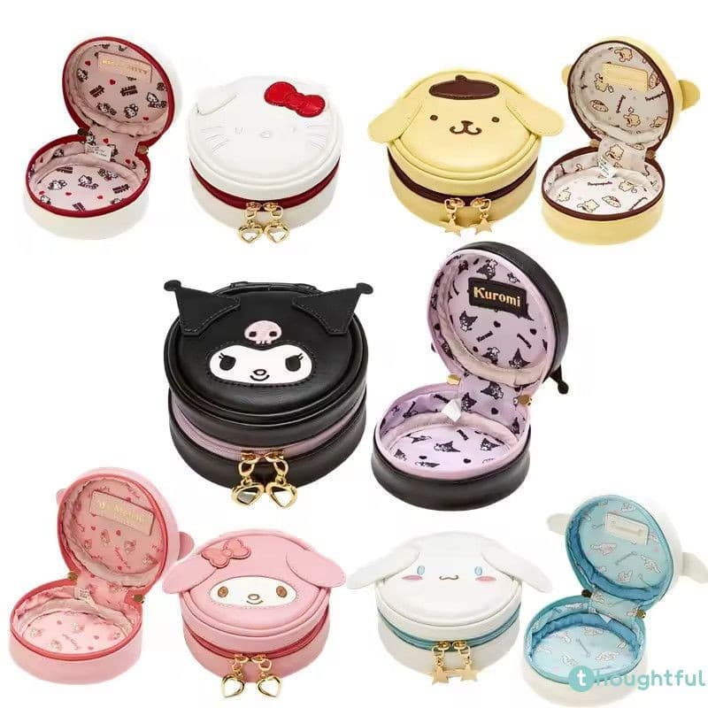 Carteira fofa da Hello Kitty Kawaii, Sanrio My Melody, Kuromi, Cinnamoroll Pudding, Caixa de Joias Redonda QBBJ