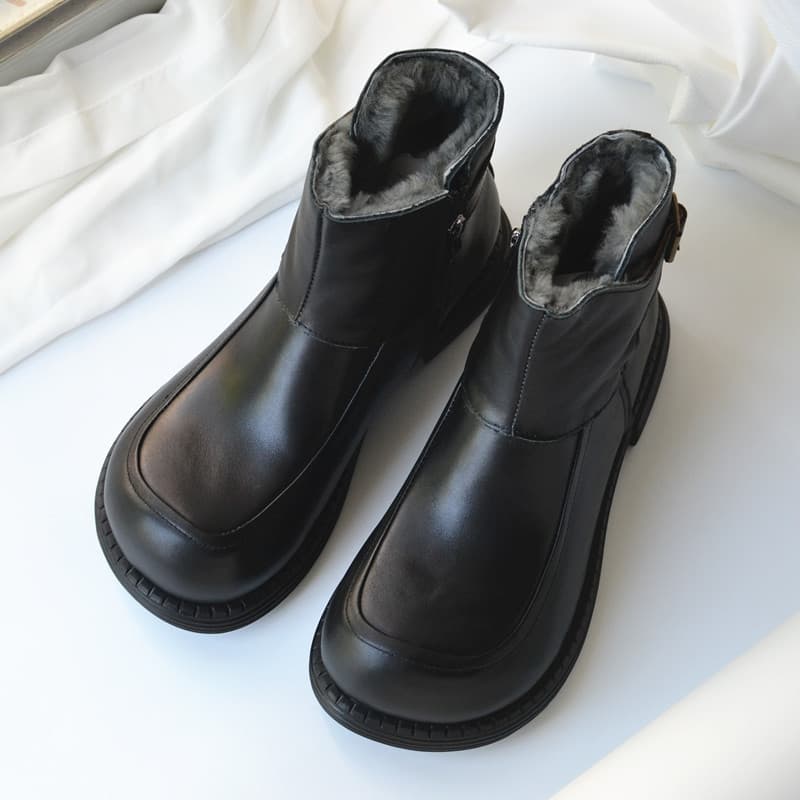 Botas de neve masculinas antiderrapantes de lã de couro genuíno de tamanho grande com pés largos Botas curtas de couro b